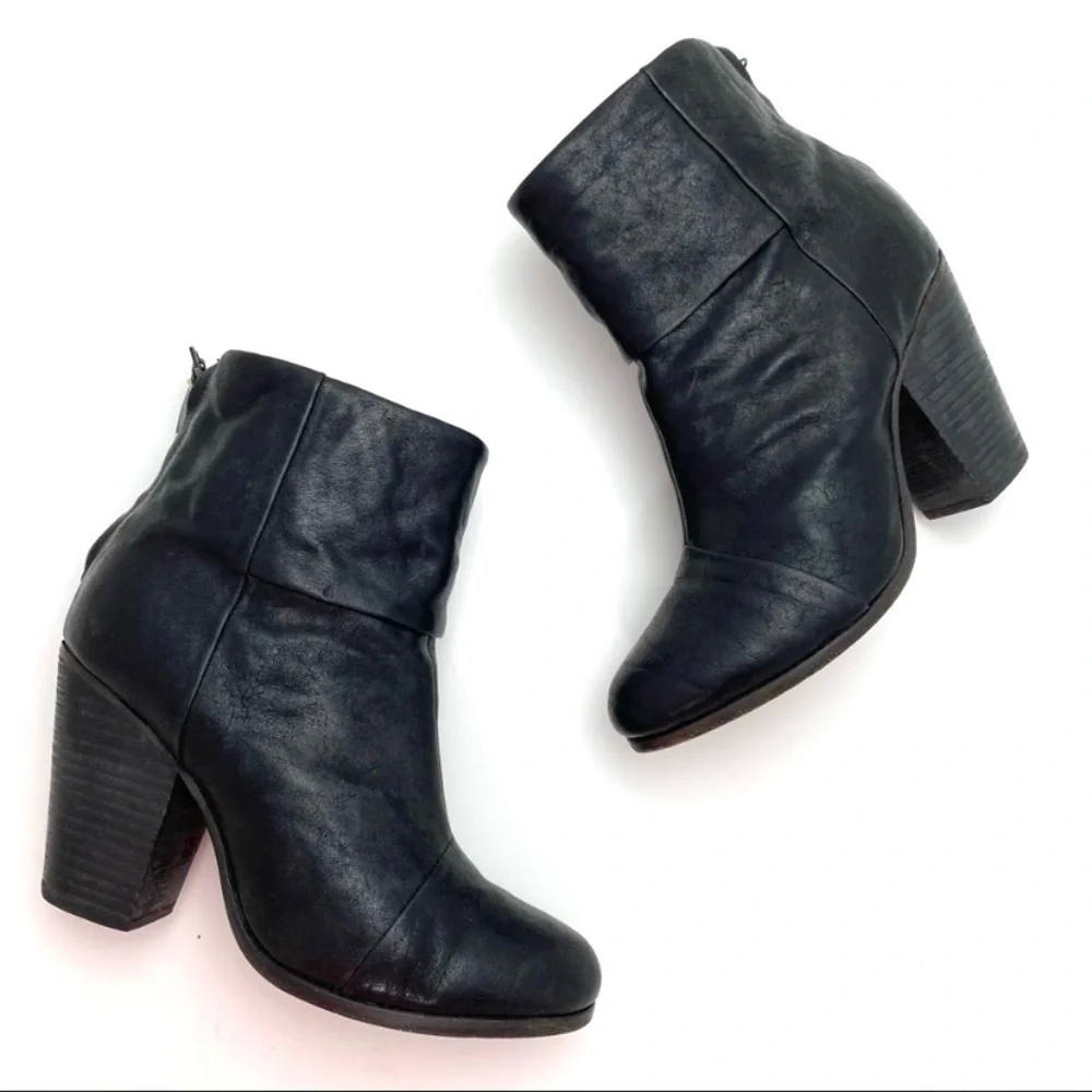 RAG & Bone Classic Newbury Leather Ankle Heel Bootie in Black Size 6